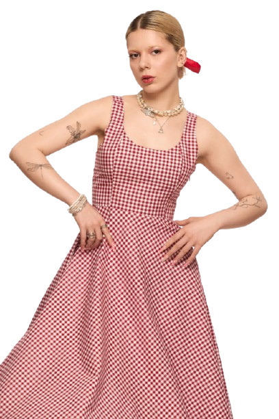 Anastacia Sleeveless Corset Dress in Red Gingham