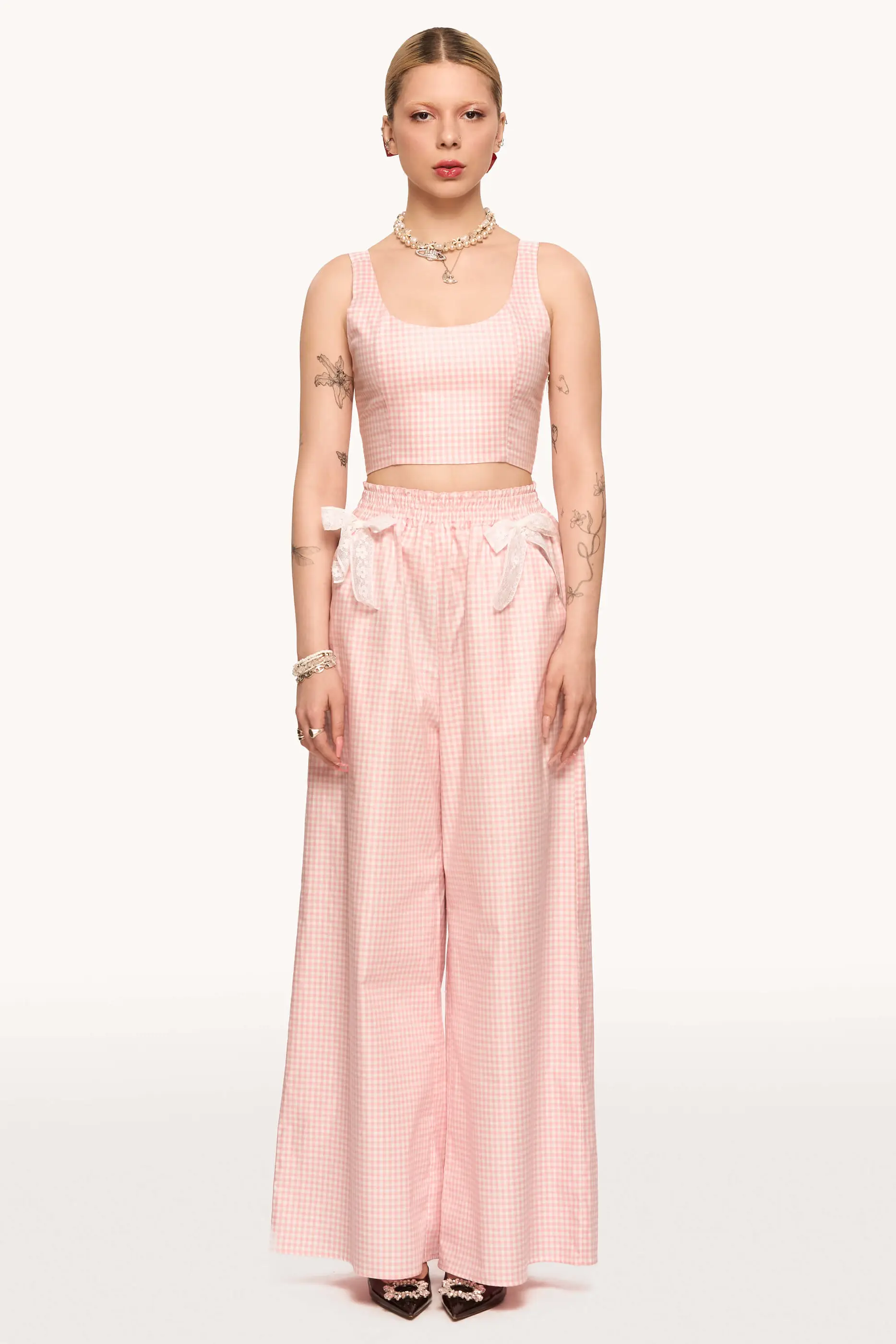 Bartolina Palazzo Pants in Pink Gingham